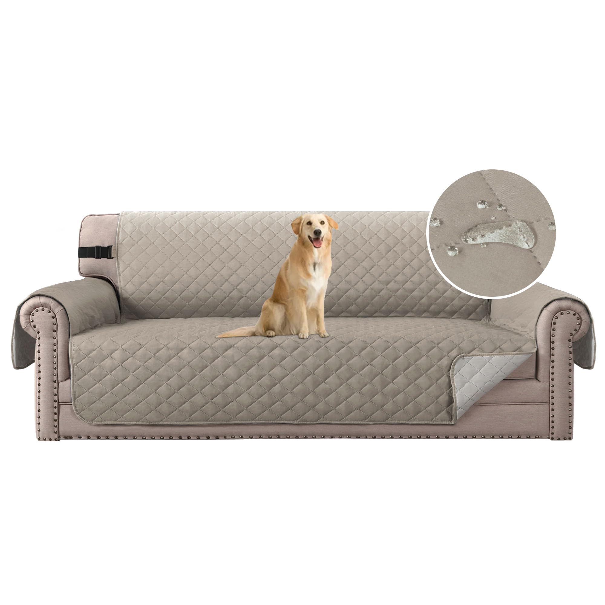 H.Versailtex Water Repellent Extra Wide Sofa Protector for Dog, Pets, Sofa Cover/Couch Cover, Sitting Width Up to 78 Inch, Stay in Place with 2" Elastic Strap (Oversized Sofa, Sand/Beige)