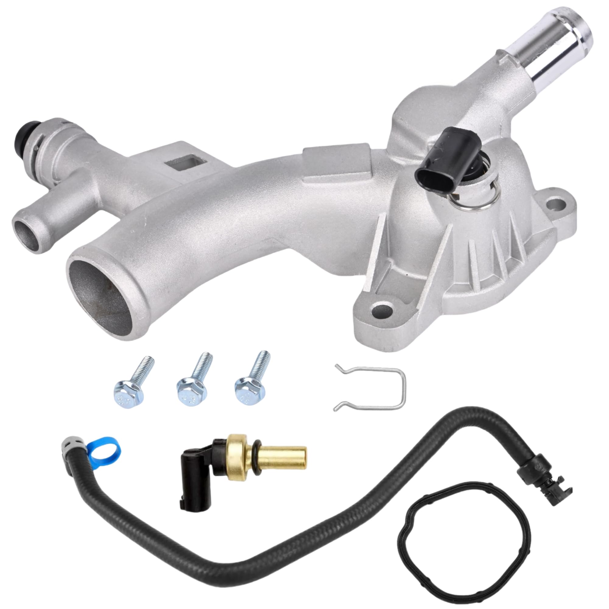 Aluminum Coolant Outlet Housing With Hose For Chevy Cruze Sonic Trax Buick - Replaces 25193922 55565334 902-846 - Includes Gasket Sensor Bolts
