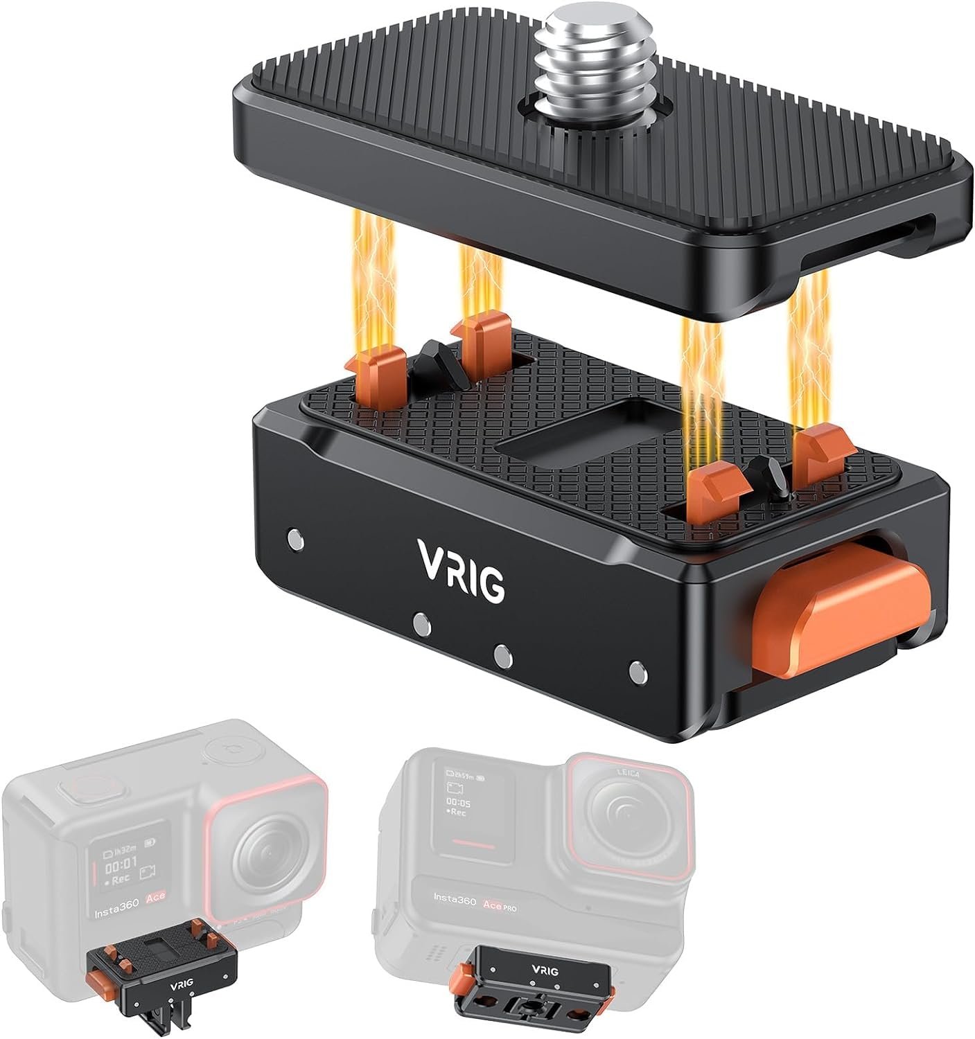 VIDIFY VRIG Magnetic Quick Release Mount for Insta360 Ace Pro 2, X5, X3, X4 & X Series, Aluminum Alloy, Orange, 1/4” Screw & X4 X3 Interface, Compatible with Other 1/4” Devices