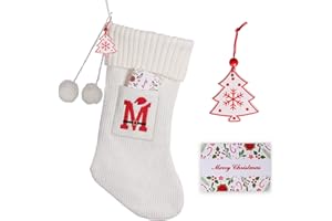 K-MLICE Christmas Stocking 18 Inches Large Knit Christmas Stockings Monogram Initial Personalized Christmas Stockings for Family Xmas Home Decor White Red Green Tree Fireplace Ornaments White M