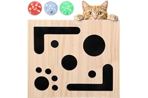 Cat Nail File Box with Ball and Bell & Sandpaper, Wooden Cat Puzzle Enrichment Box, Interactive Toy for Indoor Cats, Nail Fil