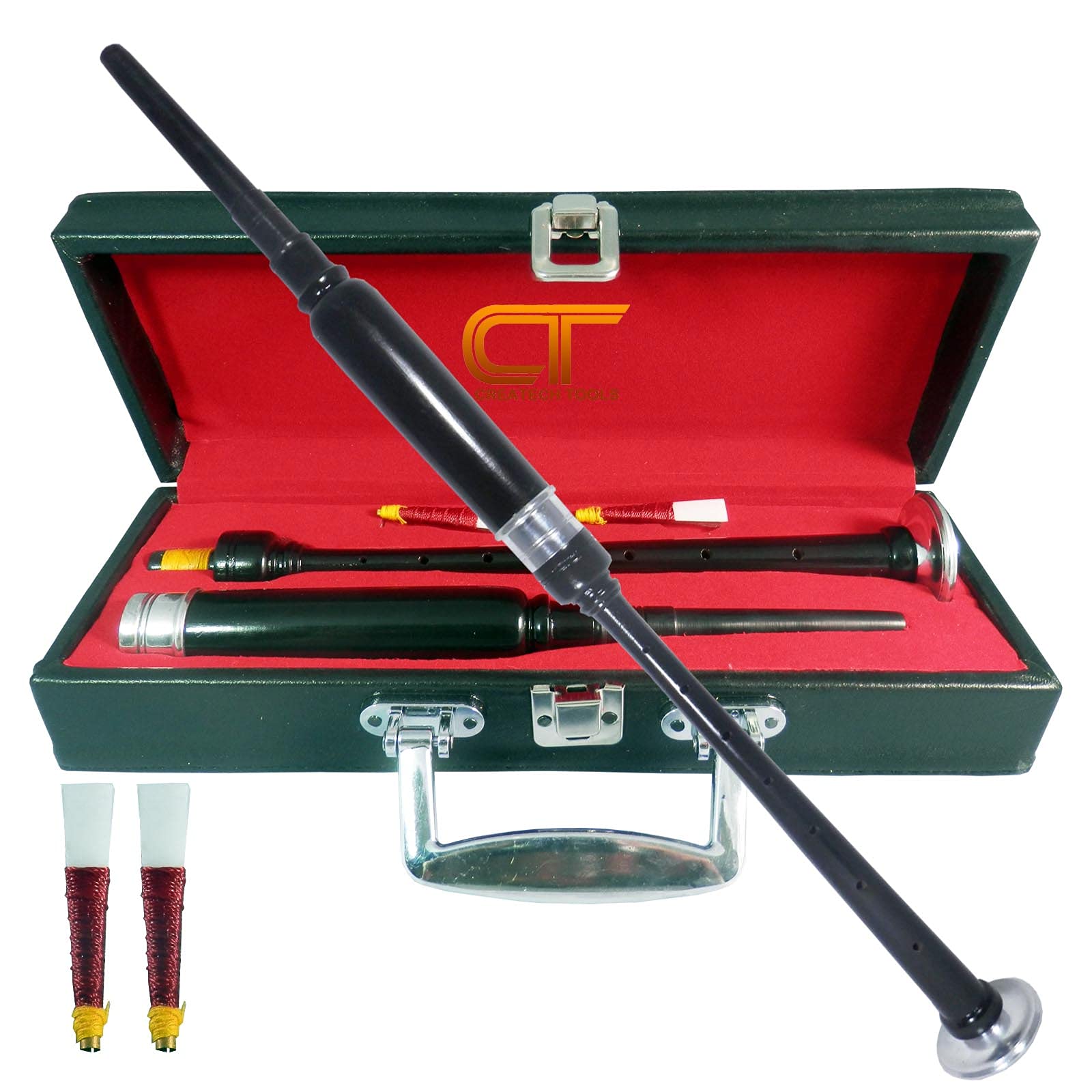 Scottish Highland BagPipe Practice Chanter, Carrying Case & Reeds by Createch Tools (Black)