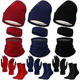 Shyyween 15 Pcs Men's Winter Beanie Hat Scarf Earmuff Touchscreen Gloves and Sock Set for Men Women Satin Lined Beanie for Cold Weather