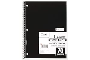 Mead Spiral Notebook, 1 Subject, College Ruled Paper, 7-1/2" x 10-1/2", 70 Sheets, Color Will Vary (05512)