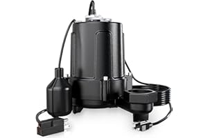 LANCHEZ 1.5 HP 53FT Submersible Sewage Pump, 4300 GPH Heavy Duty Cast Iron Effluent Pump with Automatic Tethered Float Switch, Sump Pump for Sump Basin, Basement, Residential, 2" NPT Discharge