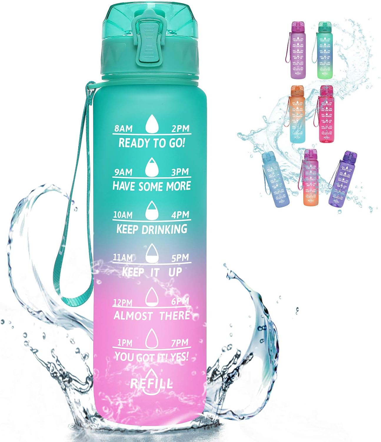 KEEPTO 32oz Water Bottle with Straw - Motivational Water Mugs with Time Marker & Removable Strainer, Fast Flow BPA Free for Fitness, Gym, School and Office(Included Straw Brush) : Sports & Outdoors