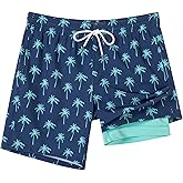 SURF CUZ Mens Swim Trunks with Compression Liner Swim Shorts 7" Swimming Trunks Stretch 7 Inch Swim Suits Quick Dry