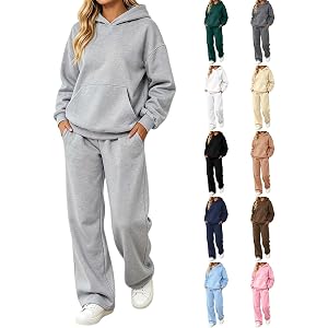Sweatsuits Women 2 Piece Outfit Track Suit Oversized Hoodie with Pocket Wide Leg Sweatpant Sweat Set Fall Winter Clothes