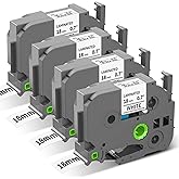 TZe-241 TZe241 Replacement for Brother P Touch Label Tape TZe TZ Tape 18mm 0.7 Inch Laminated White Label Maker Tape, Compatible with Brother PT-D400 PT-D410 PT-D600 PT-D610BT, 3/4 Inch, 4-Pack
