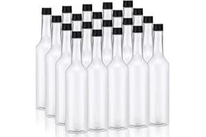 Tioncy 20 Pcs 15 oz Plastic Long Neck Coquito Bottle Empty Clear Liquor Wine Bottles with Screw on Caps Homemade Wine Coquito Limoncello Containers for Drinks DIY Christmas Craft Decoration