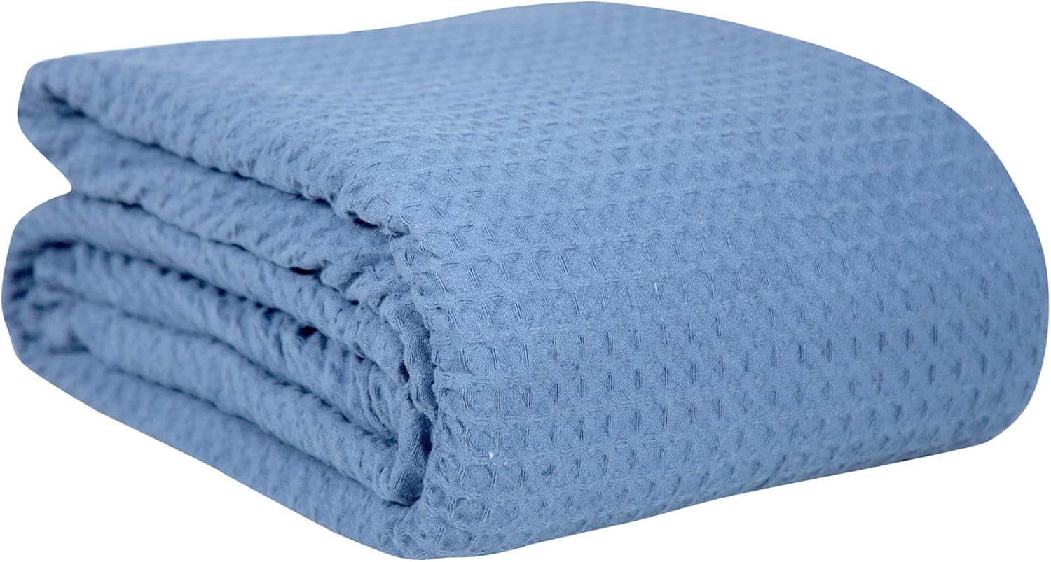 HILLFAIR 100% Combed Cotton Blanket–102x108 Inch California King Size Bed Blankets– Warm Soft All Season Breathable Blankets– Extra Large Oversized California King Blanket- Sky Blue Cotton Blankets: Home & Kitchen