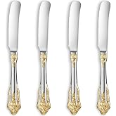 KEAWELL Gorgeous 4-Piece 6.9-Inch 18/10 Stainless Steel Butter Spreader Set | Gold Accent Butter Knives &amp; Spreaders; Rounded Blades; Ideal for Butter, Jam &amp; Soft Cheese; Dishwasher Safe