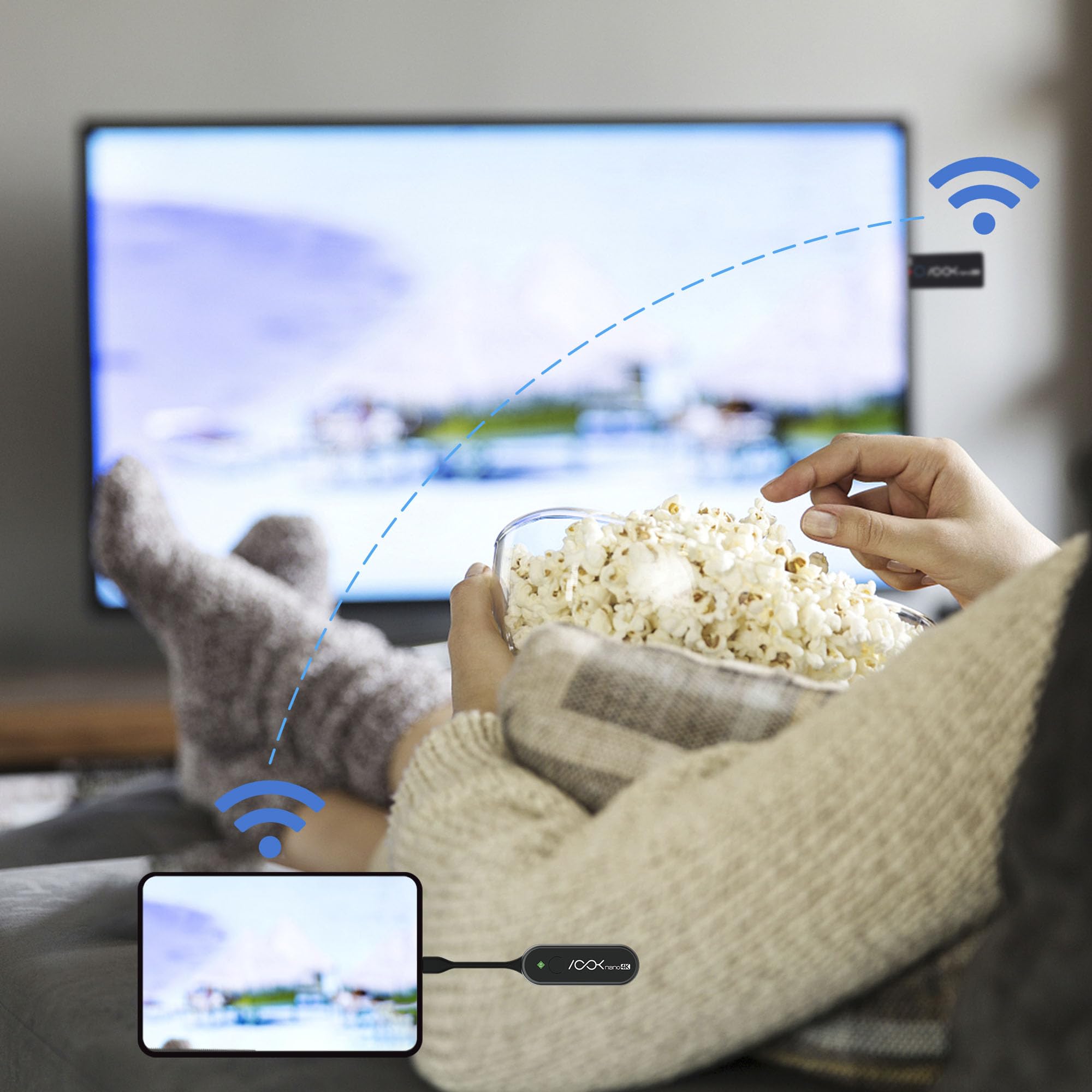 USB C Wireless Transmitter and HDMI Receiver 4K, 2.4/5G HDMI Extender 131FT, Wireless Display Adapter to Cast Video/Audio from Laptop, MacBook, iPad, iPhone 15/16 to Projector, HDTV-Ask Nano 4k