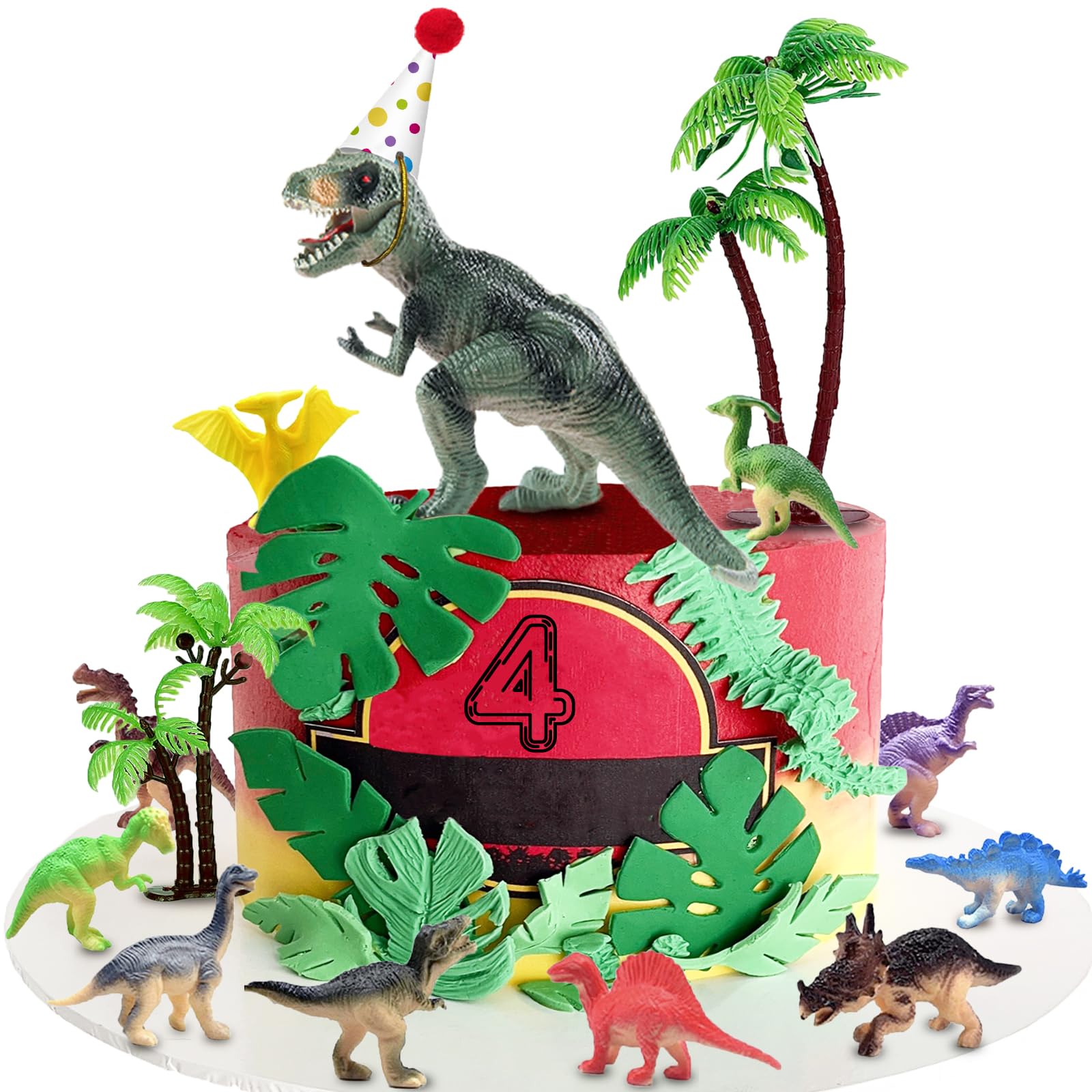 Photo 1 of Dinosaur Birthday Decorations - Dinosaur Cake Toppers With Mini Hat - Funny Dino Cake Decoration Party Supplies Gift Ideas for Boys Girls Kids