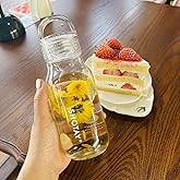 JHTPSLR Small Clear Water Bottle with Scale and Handle 14.5oz Portable Drinking Bottles Cups for Women Teen Girls Work Travel Sports School Supplies Clean Girl Aesthetic Stuff (White)