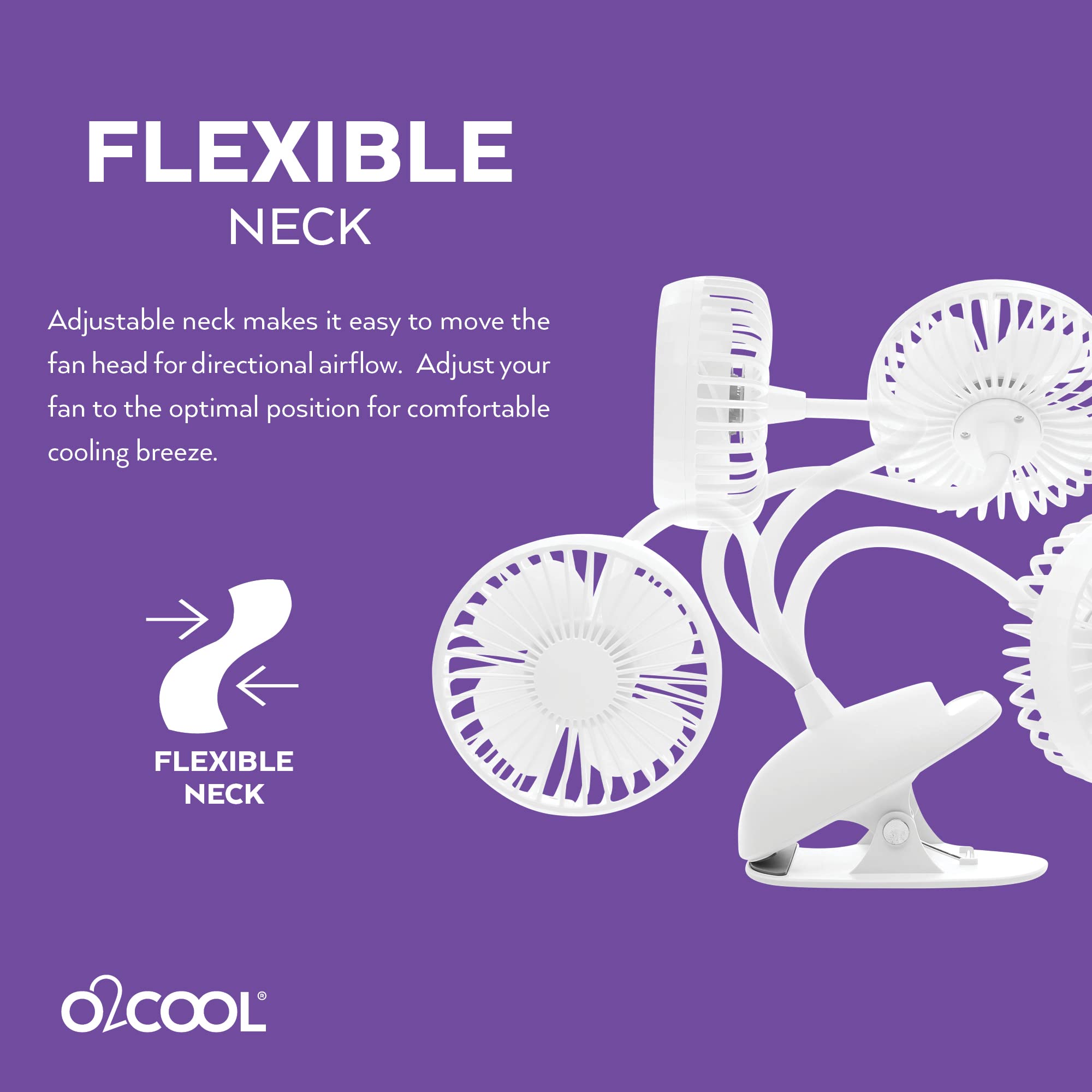 O2COOL Rechargeable USB Battery Clip Fan 5 Inch Adjustable Fan with 3 Speeds, Adjustable Neck, Long Gooseneck, Powerful Clip for Desk, Stroller, and Travel