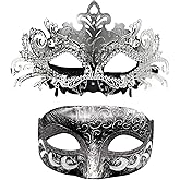 Pretishows Couple Masquerade Mask Set - Venetian Style Masks for Halloween, Costume Parties and Carnival