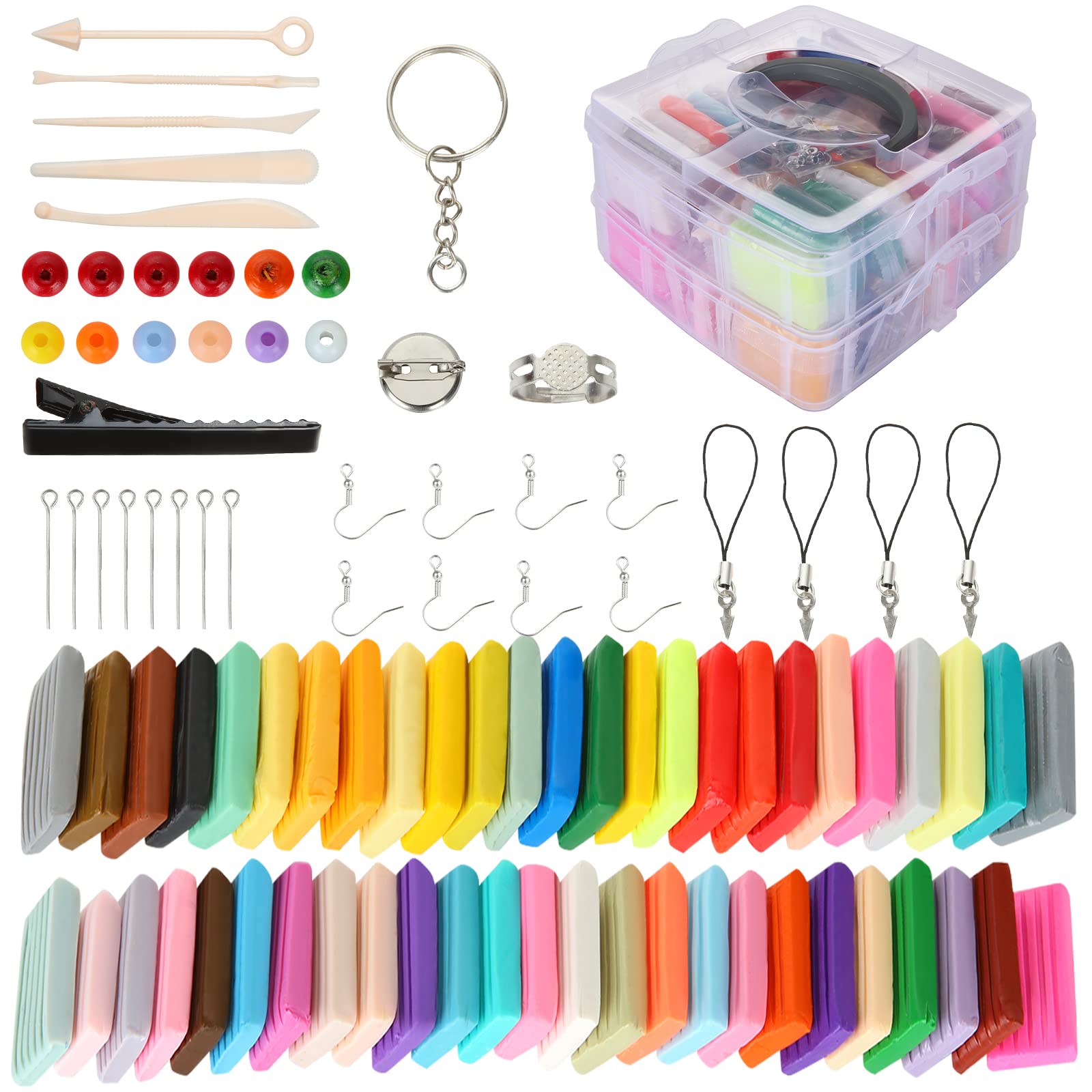 AKOLAFE Polymer Clay Kits for Adults, 50 Colours Plasticine Modelling Clay Kit, Air Dry Clay kit Soft Oven Bake Magic Clay, with Storage Box & Accessories Ideal DIY Gift for Art DIY Crafts