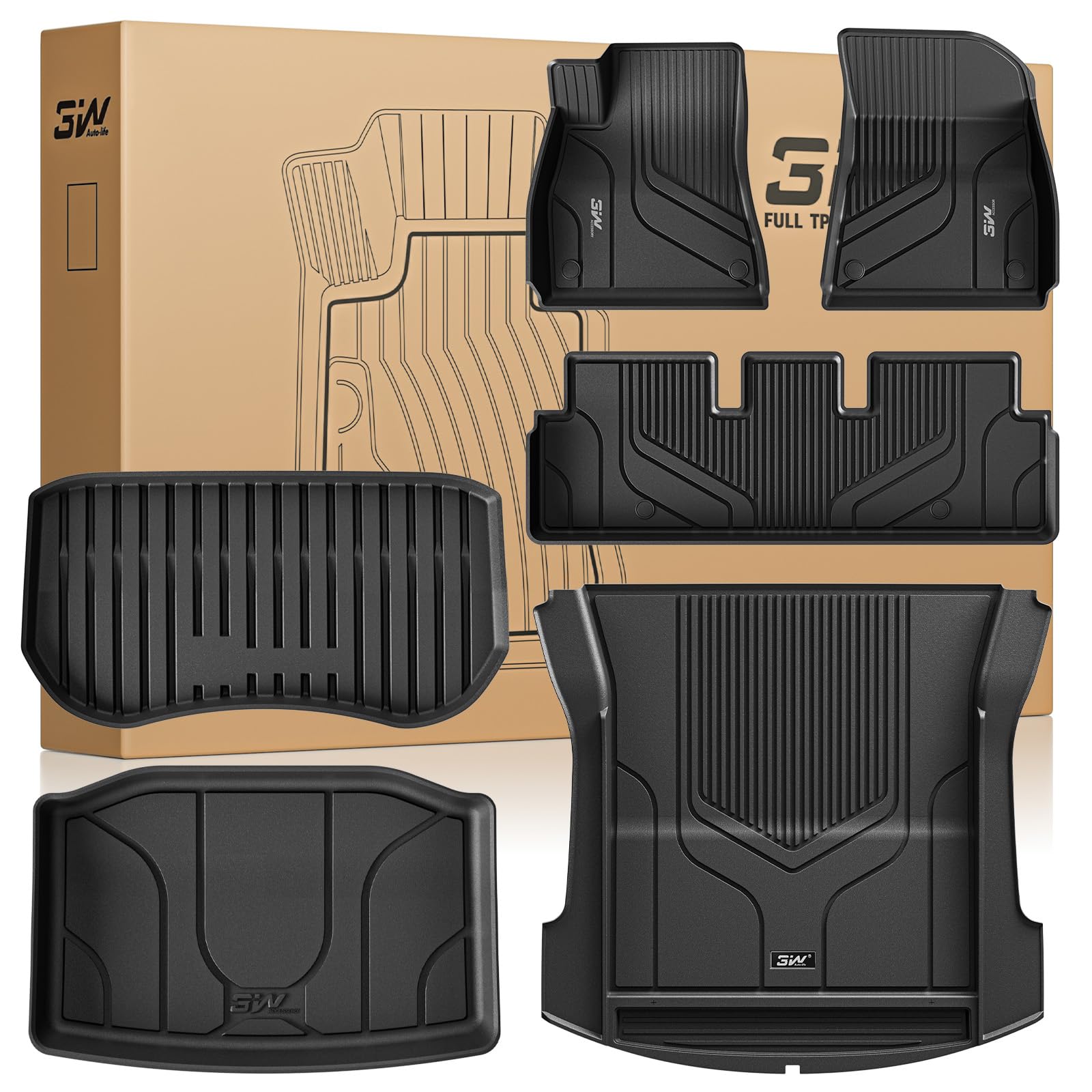 Photo 1 of *** PARTIAL SET *** 3W Tesla Model 3 Floor Mats and Trunk Mat, All-Weather TPE Floor Liner Compatible for Tesla Model 3 2021-2023, Full Set Black Floor Mats and Cargo Liner Mat Custom Fit