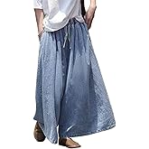 Foresi Baggy Wide Leg Jeans for Women Plus Size Loose Elastic Waist Long Denim Pants with Pockets Casual Drawstring