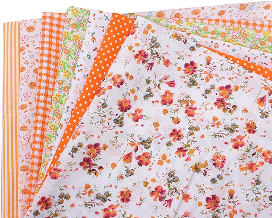 Yamalans 7pcs/Set 25x25cm Floral Patchwork Cotton Fabric Plain Cloth for DIY Sewing Craft Cloth Handmade Accessories Orange