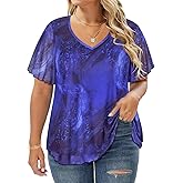 CARCOS Plus Size Tops for Women Chiffon Short Sleeve V Neck Summer Pullover Shirts Flower Blouse Tshirt XL-5XL