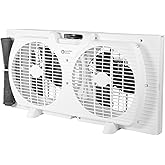 Comfort Zone Window Fan for Bedroom, 9 inch 3 Speed Dual Fans with Auto-Locking Expanders, Window Exhaust Fan, Removeable Bug