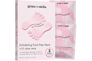 grace & stella Award-Winning Foot Peel Mask - Foot Peeling Mask with Aloe Vera - Moisturizing Foot Mask for Dry Cracked Feet - Foot Exfoliator for Baby Soft Feet (2 Pairs, Unscented)