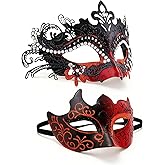 Dinwenddey Masquerade Mask for Couples Party Masks Set, Metal Filigree Shiny Rhinestone Venetian Mask for Ball Mardi Gras