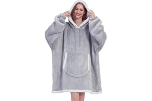 Viviland Hoodie Sherpa Blanket Sweatshirt Soft Warm Plus Large Front Pocket Tv Blankets for Adult, Grey