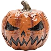Bechivie Pumpkin Cookie Jar with Lid, Halloween Candy Bowl, Dish | 7.3" Double Sided Cute Spooky Face, Resin Fall Thanksgiving Decorative Containers, Pumpkin Figurines, Kitchen Table Decor