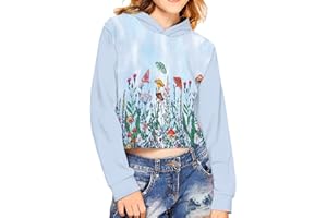 Dreaweet Girls Mushroom Crop Top Long Sleeve Sweatshirts, Y2K Workout Clothing Athletic Wear for Autumn Winter Spring