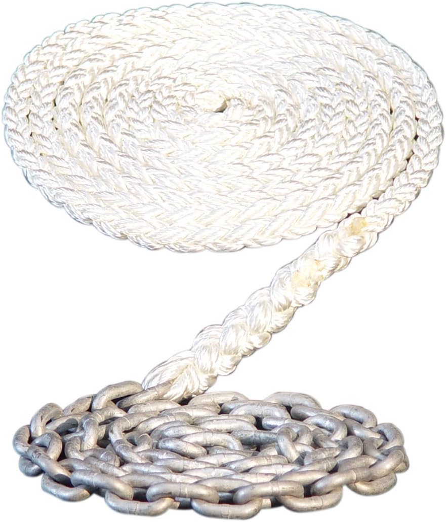 Dark Horse Marine Extended Chain Lead High Performance Windlass Anchor Rode- 25 Ft of 1/4" Galvanized G4 Chain Spliced to 1/2" 8-Plait Nylon Rope (200') (75)
