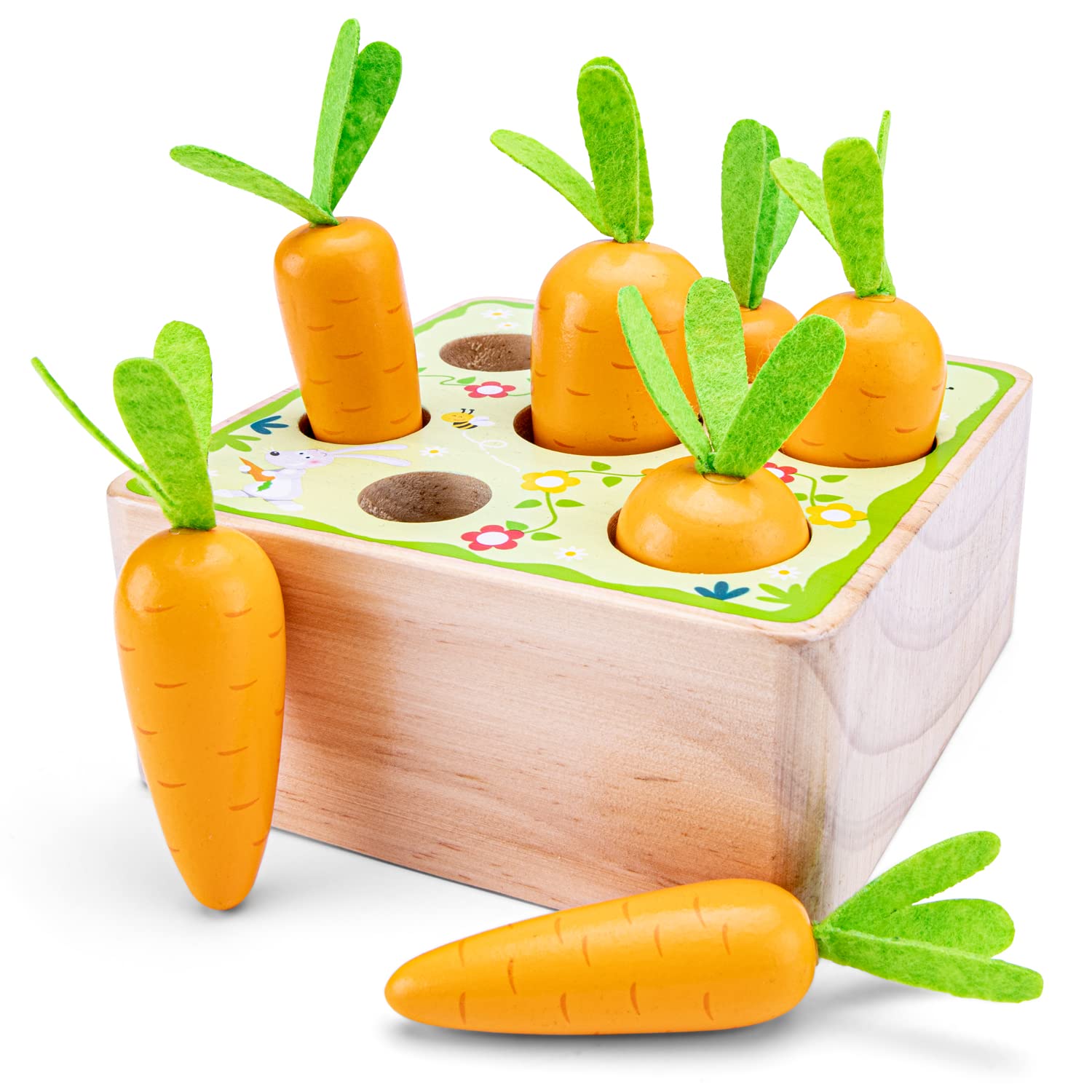 Woet® Wooden Toy Carrot Harvest Game for Kids - Pull and Match Activity Toy - Fine Motor Skills - Educational Toy - Age 2 Years+
