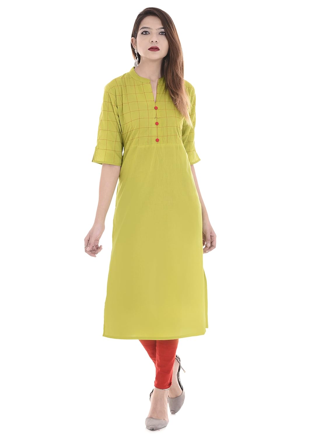 rajmandirfabrics women's cotton a-line stiched work kurti (light green)
