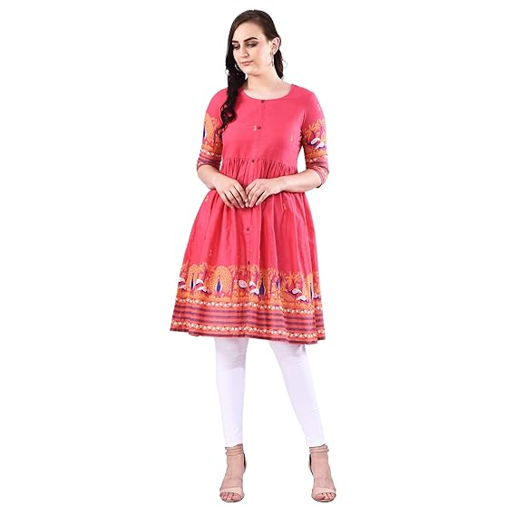 Vrutikaa Women cotton Printed Straight Kurta (Pink)