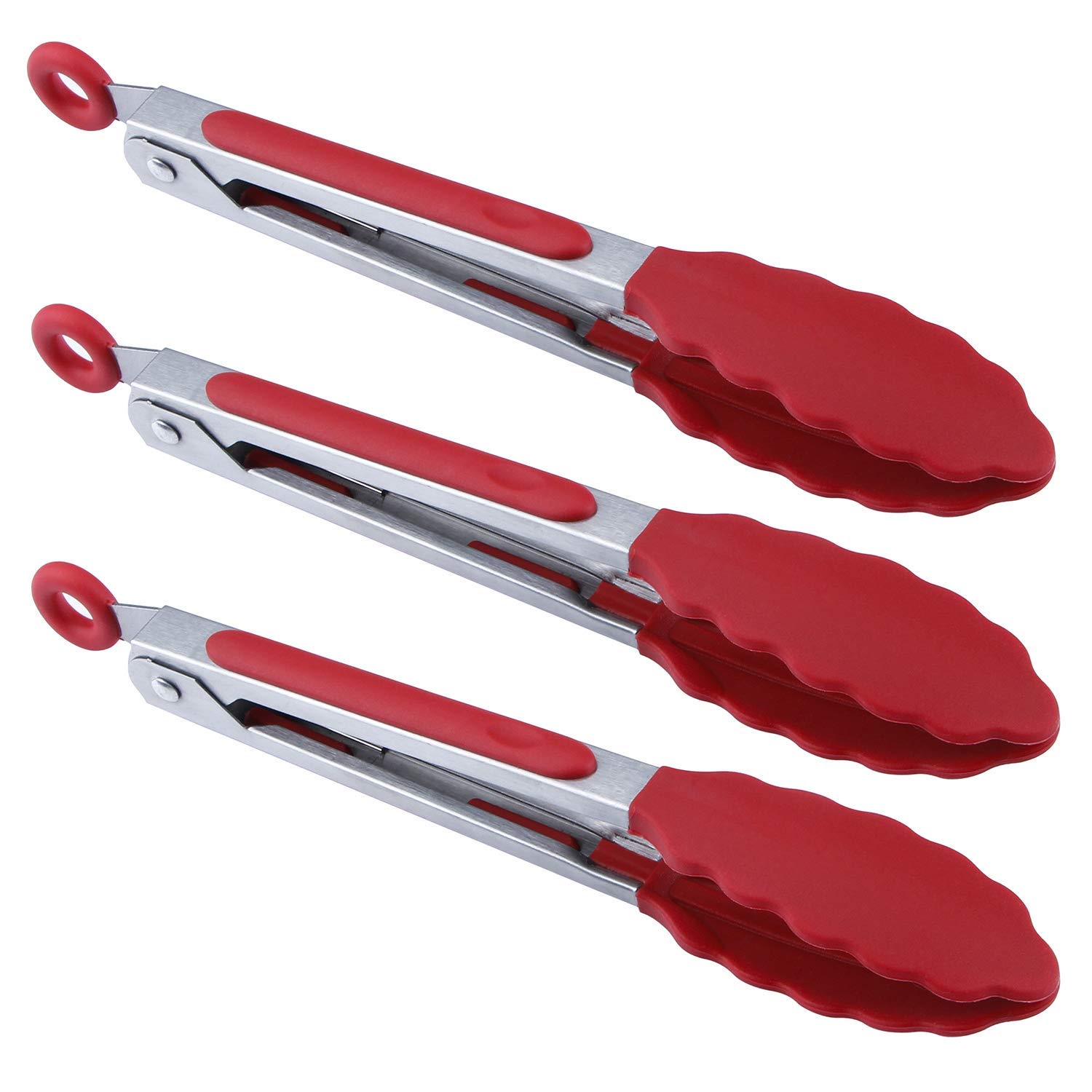 MSY BIGSUNNY 7" Mini Silicone Serving Tongs - Set of 3 (Red) โ image 1