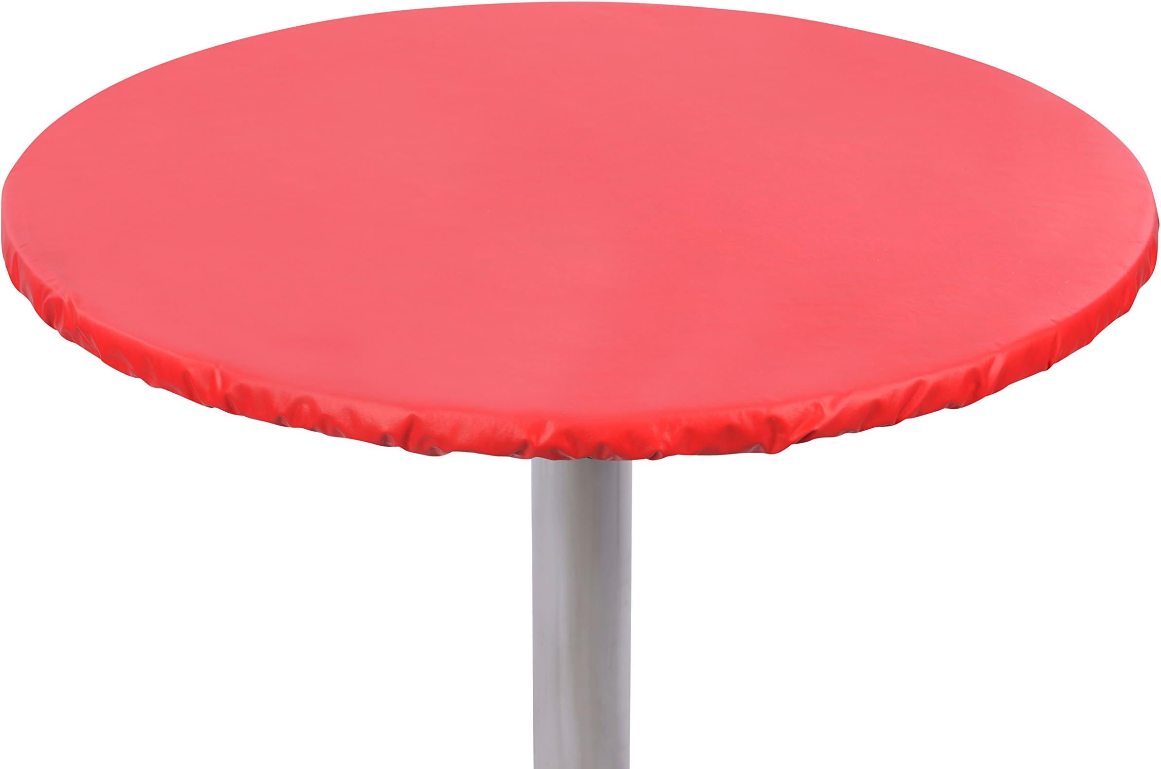 Yourtablecloth Heavy Duty Vinyl Round Fitted Tablecloth (Table Cover) with Flannel Backing Vibrant Colors Elasticized Tablecloth Great for Indoor and Outdoor Dining and Playing Cards 60โ Ruby Red