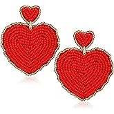 Valentines Earrings Beaded Heart Earrings for Women Dangling Hypoallergenic Red Heart Dangle Earrings Hot Pink Holiday Double Heart Earings Valentines Birthday Jewelry Gift for Her