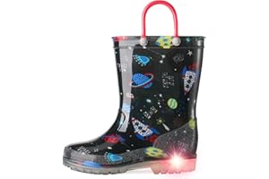 HISEA Kids Rain Boots for Boys Girls, Waterproof Lightweight Rain Boots Light Up by Steps for Water Beach Outdoor Playing (Toddler/Little Kid/Big Kid)