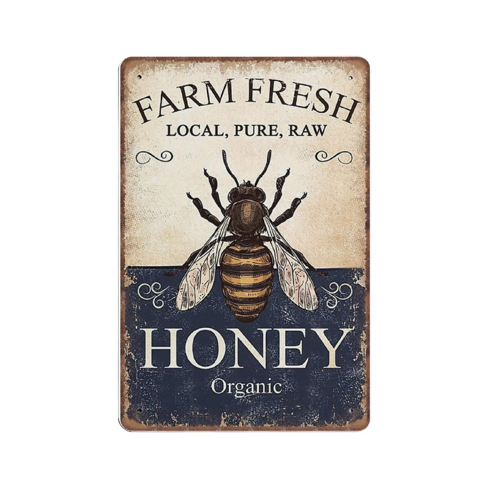 Dreacoss Farm Fresh Honey Tin Signs Vintage Honey Bee Poster, Local Pure Raw Honey Organic, Metal Sign Funny Retro Gifts for mom Dad, 20 X 30 cm(8x12inch)