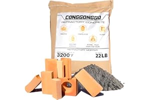 CONGGONGGO 22 Lbs Castable Refractory Cement Mix - 3200°F High Temp, Heat & Fire Resistant for Pizza Ovens, Fireplaces, Forges, Kilns, Stoves - Build & Repair Mortar (22LB)