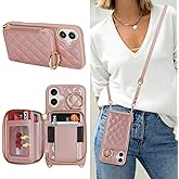 Hamany Crossbody Wallet Case for iPhone 16, PU Leather Zipper Handbag Purse Flip Cover, Kickstand Folio Case with Card Slots Holder Wrist Strap Lanyard 5G 6.1 Inch-Rose Gold