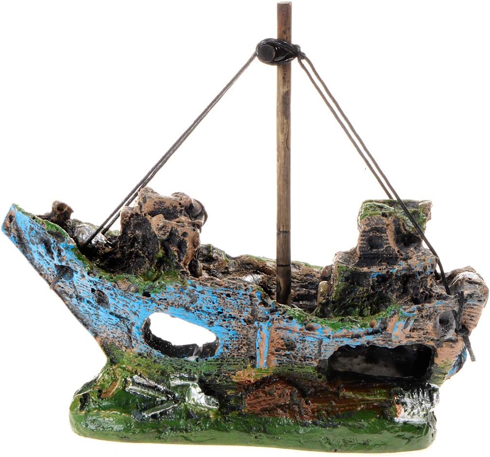 Uotyle Aquarium Decor Pirate Ship Fishing Boat Shipwreck Hiding Cave