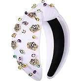 CEALXHENY Mardi Gras Headbands for Women Crown Mask Headband Gree Purple Gold Rhinestone Crystal Knotted Headband Mardi Gras Accessories Fat Tuesday Outfits Parade Pary Favors (Crown 1 - White)