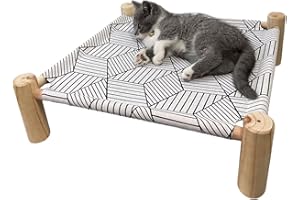 Pozico Cat/Dog Bed Hammock Cat Bed, Wooden Dog Elevated Indoor Outdoor Beds, Raised Cat Cots Furniture Pet Bed Puppy Bed Portable Breathable Mesh Cat Beds for Small Animals-White Diamond