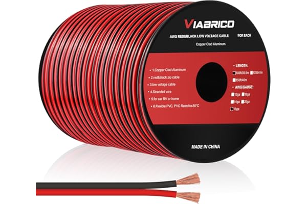VIABRICO 16 AWG Gauge Electrical Wire, 100FT 2 Conductor Red Black Hookup Cable for 12V/24V DC LED Strips, Landscape, Marine,