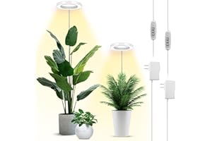 LBW Grow Lights for Indoor Plants, 144 LEDs Full Spectrum Plant Light, Large Plant Lamp with 4 Dimmable Levels, 4/8/12H Auto Timer, Height Adjustable, Halo Growing Lamp for Tall Plants, 2 Pack