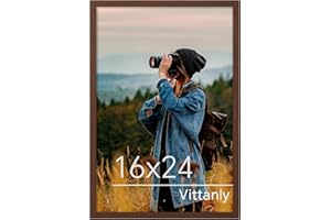 Vittanly 16x24 Poster Frame, Plexiglass, Displays Picture 12x18 with Mat or 16x24 without Mat, PVC Frame Material, Horizontal or Vertical Hanging, 1 Pack, Brown