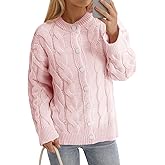 Saodimallsu Womens Cable Knit Cardigan Sweaters Long Sleeve Button Down Crewneck Casual Loose Fall Sweater Coats